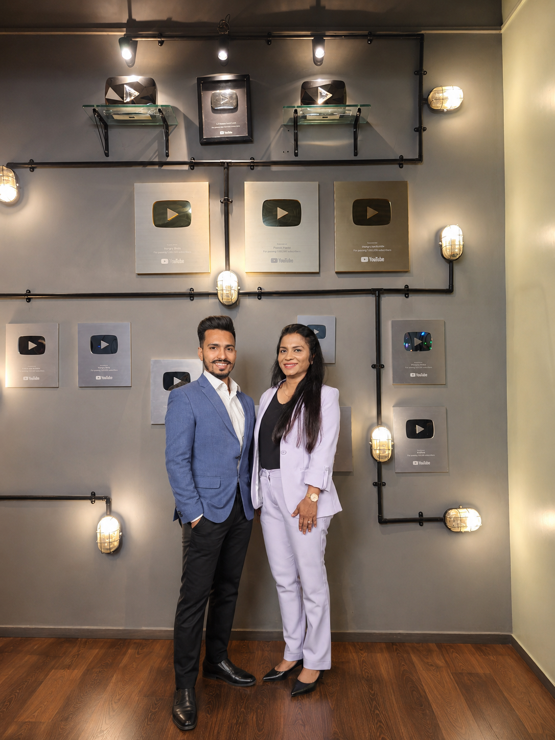 Sanket Patil with YouTube Silver, Gold and Diamond play button awards